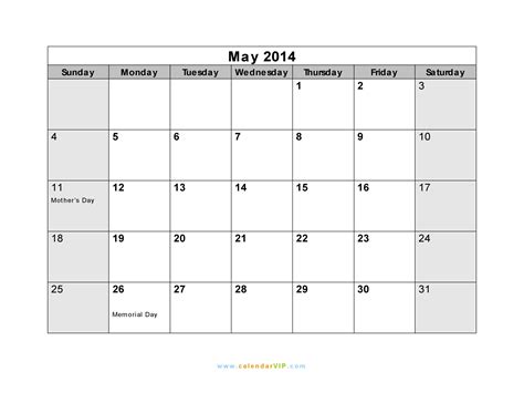 May 2014 Printable Calendar Pdf
